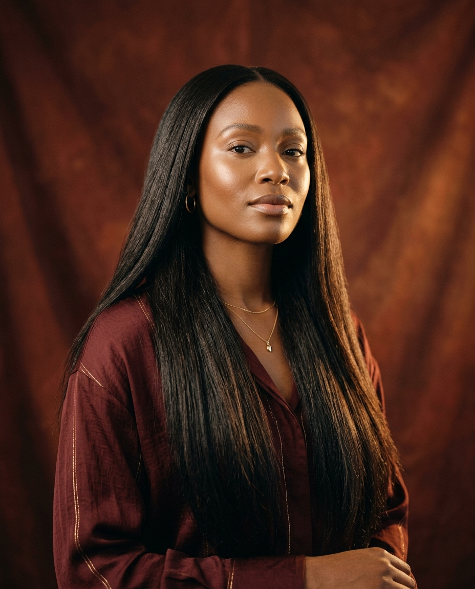 Woman wearing long Nice & Natural Yaki human hair