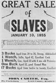 Historical slave auction poster from January 10, 1855